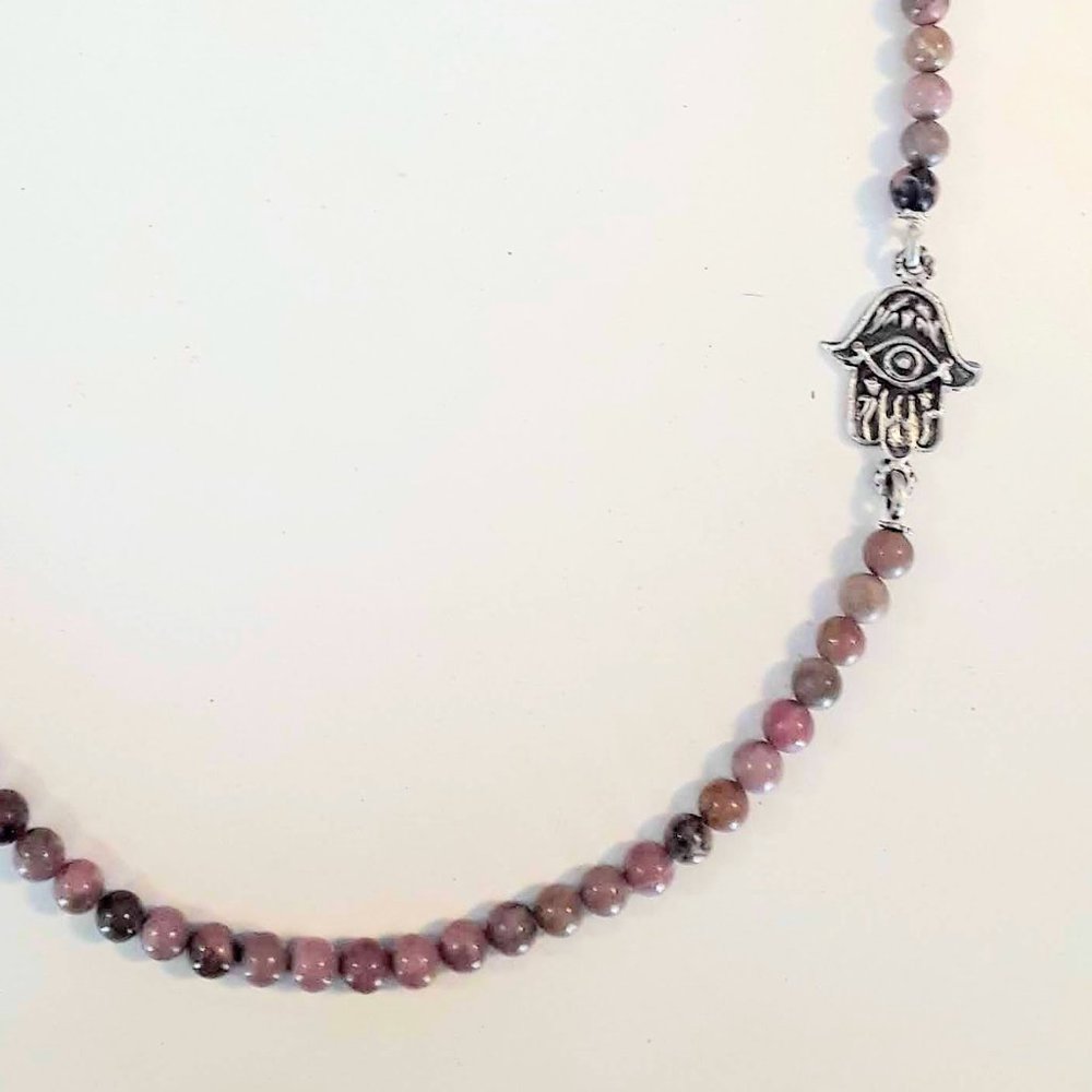 Sterling Silver, Rhodochrosite Hamsa Necklace